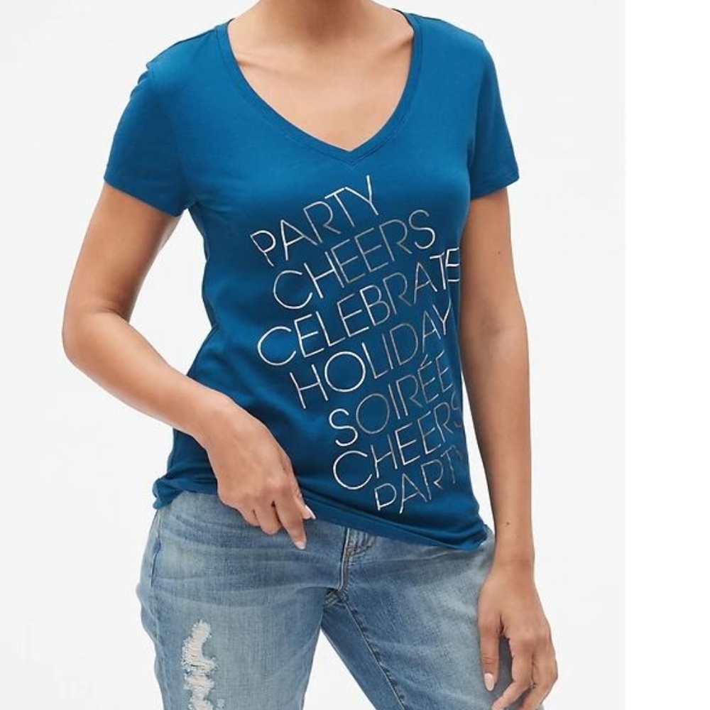 Gap Womens Graphic Short Sleeve T-Shirt Royal Teal